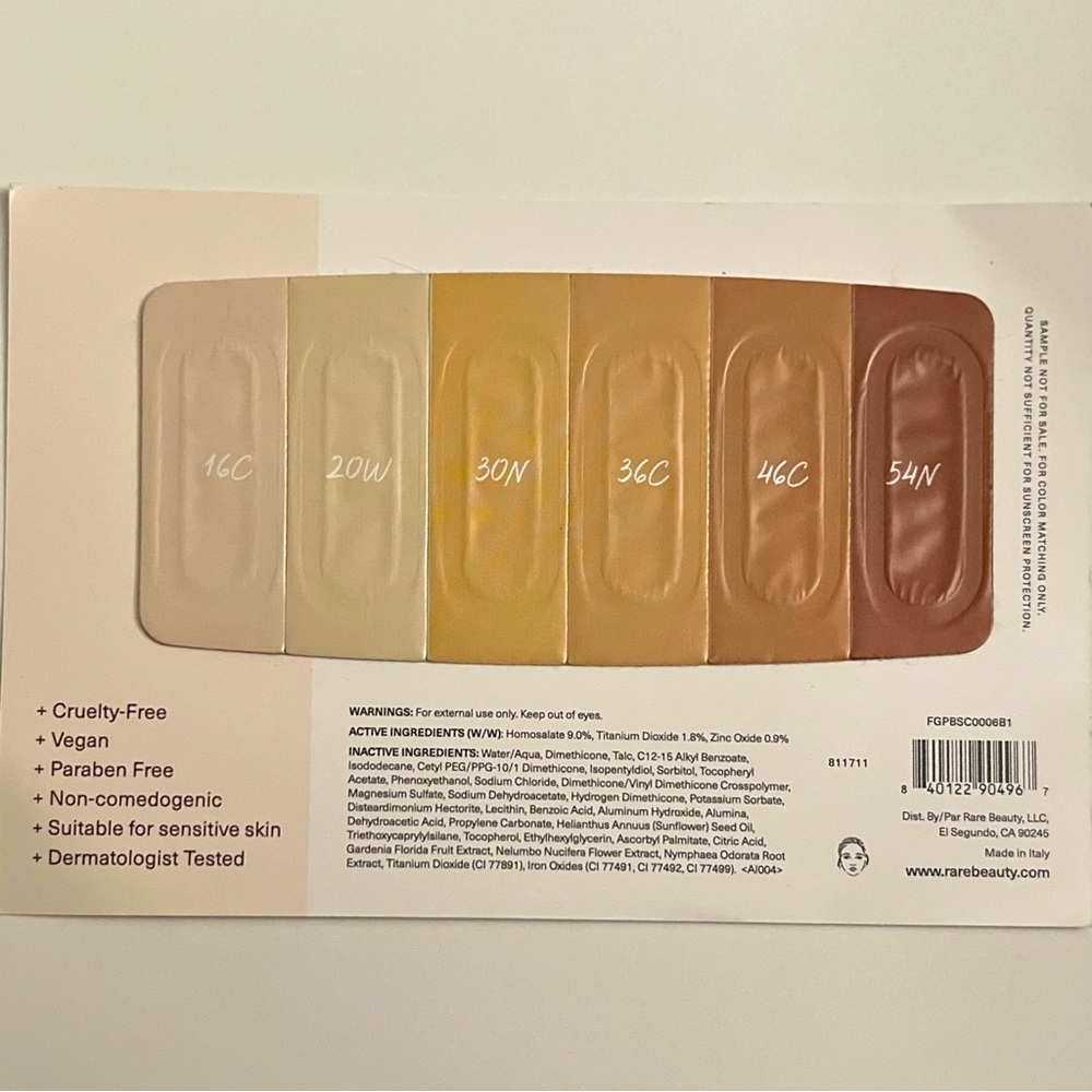 Rare Beauty Positive Light Tinted Moisturizer sample card SPF 20 - Picture 2 of 2